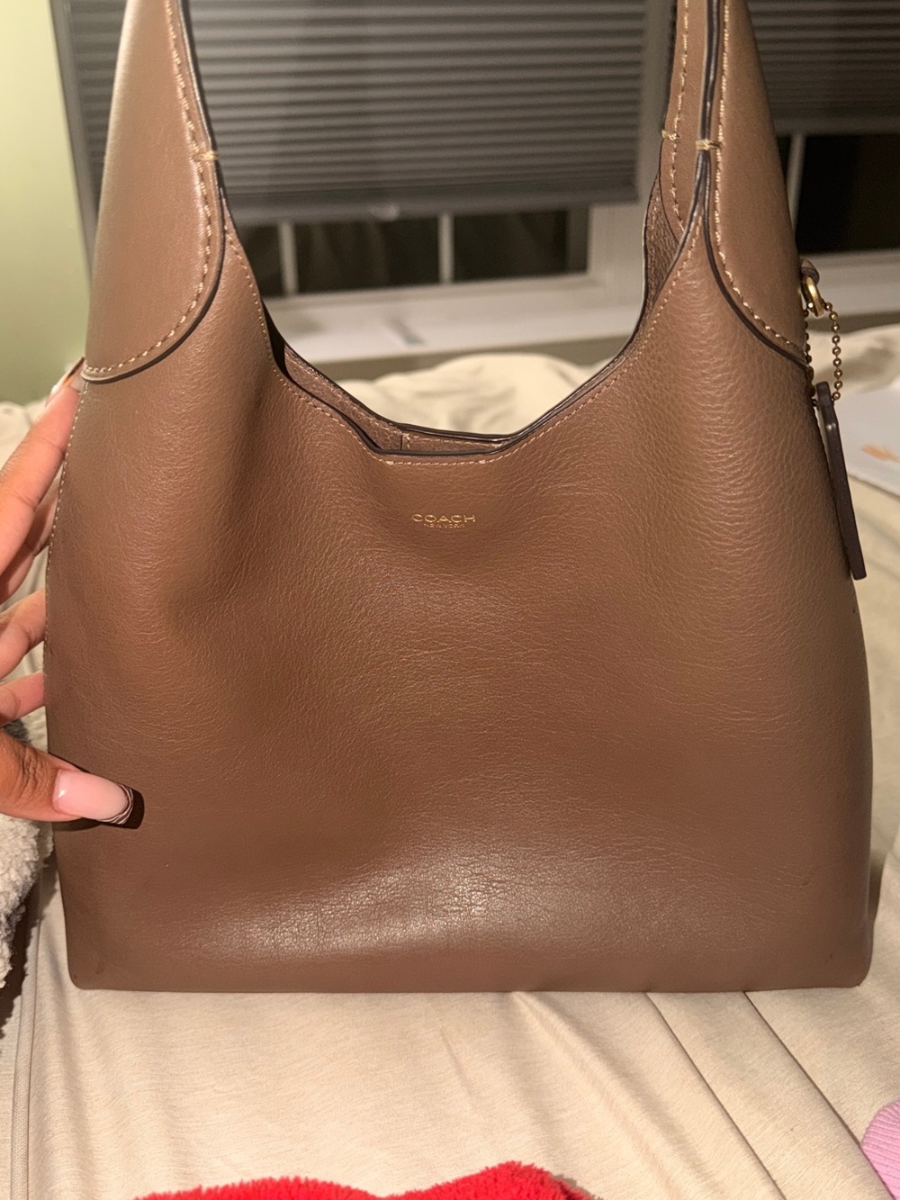 Coach Brown Leather Hobo Shoulder Bag with Gold Accent